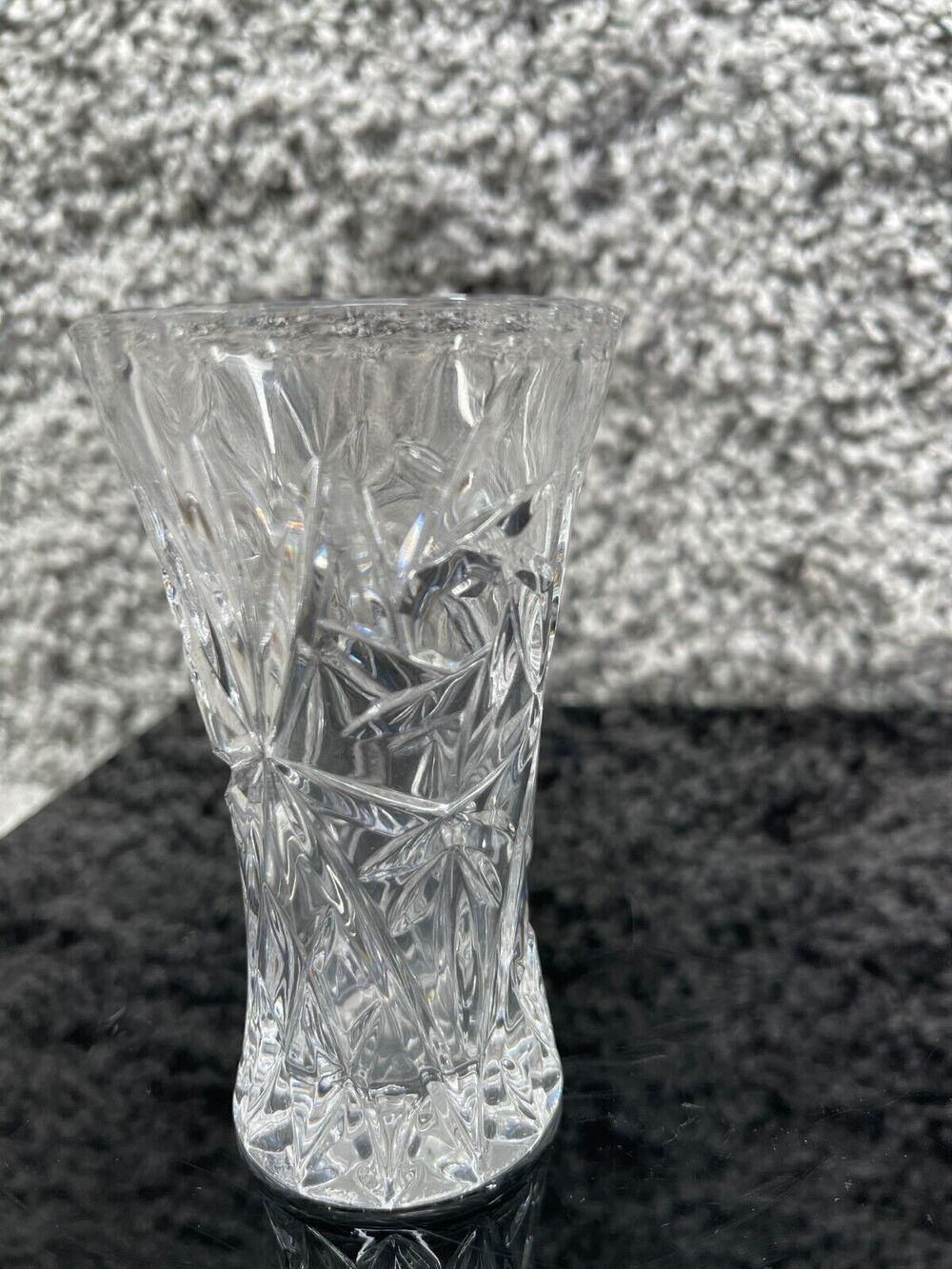 Crystal Clear Press Cut Glass Flared Cylinder Flower Vase Star Design 4"X1.75"